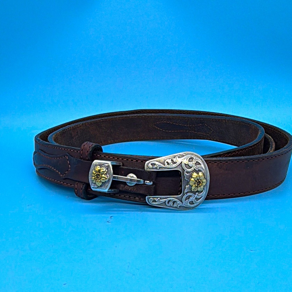 Bullhide Belts Mens Size 48 Leather Floral Buckle Western Belt Made In USA VTG